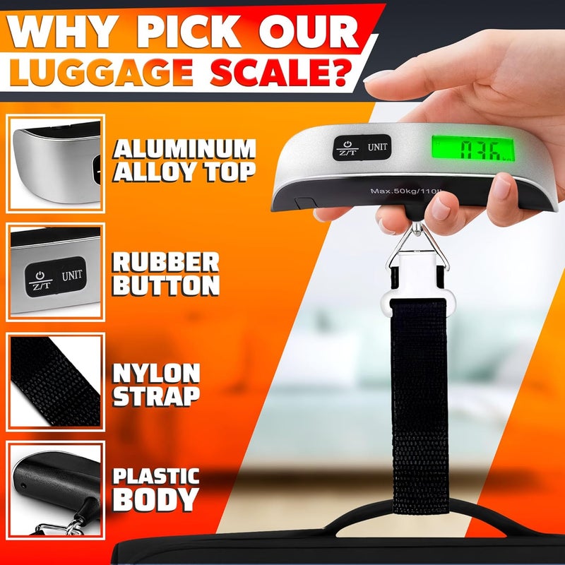 V TOWER Luggage Weight Scale for Packages - Hanging Scales for Weighing Packages Portable Luggage Scale Travel Essentials 110lb/50kg - Small Suitcase Scale for Travel Accessories for Women & Men - Image 3